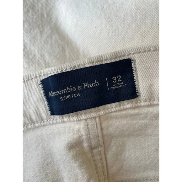 Abercrombie & Fitch‎ Mens Stretch Denim Shorts Size 32 Frayed Hem Off White - Picture 3 of 4